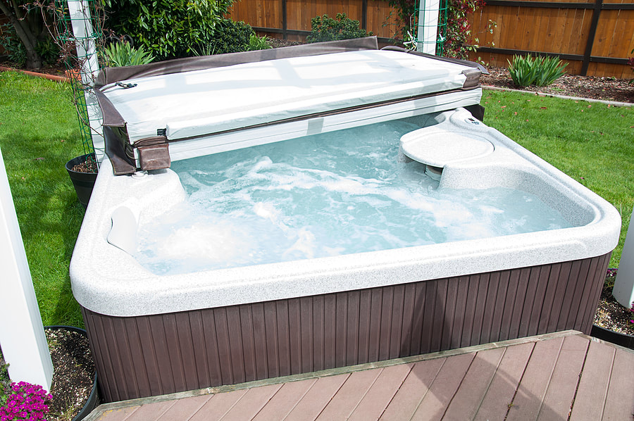 backyard with hot tub